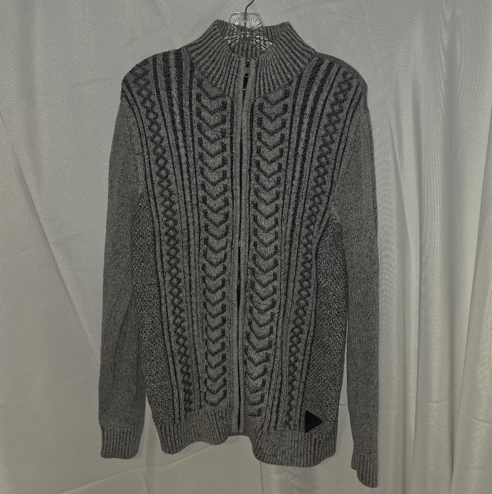 Tahari Gray Cable Knit Full-Zip Sweater